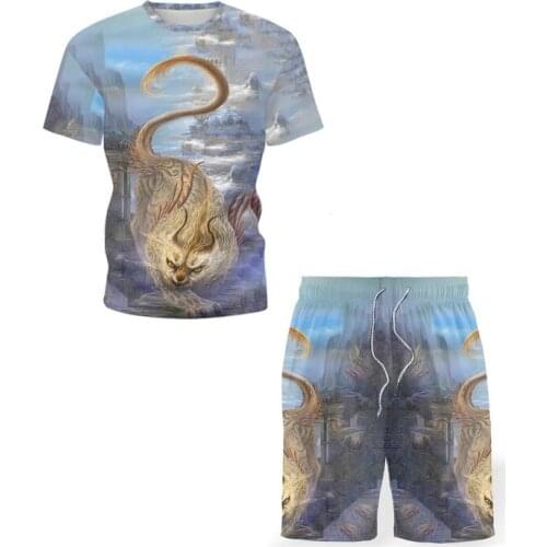 Men Mens Harajuku style T-Shirt And Short Mens Set Male 3D Tiger Short Sleeve +Pants Sports Running Set Streetwear Tshirts