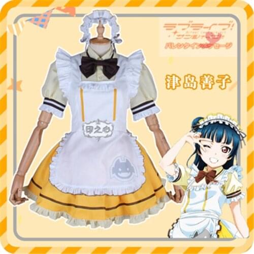 New!! Lovelive Sunshine Aqours Tsushima Yoshiko Cosplay Costume Coffee Restaurant Maid Dress All Member Free Shipping