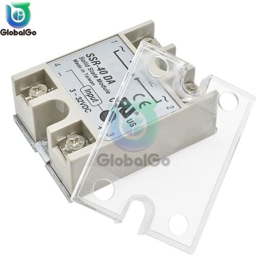 2pcs(1pc SSR-40DA Relay+ 1pc Transparent Plastic Cover)DC Control Single Phase Solid State Relay
