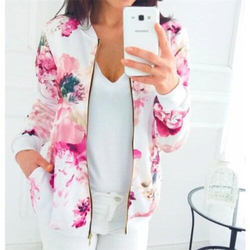 2020 Autumn and Winter New Womens Fashion Long-sleeved Floral Print Coat Coat Classic Coat Casual Office Work Zipper Top Coat