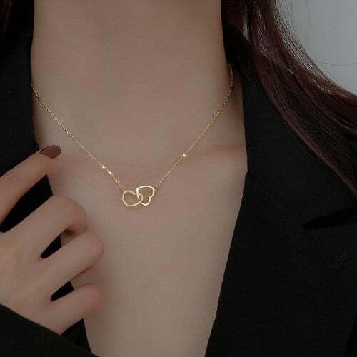 Double Heart Necklace Simple and Dainty Heart Chain Layering Necklace