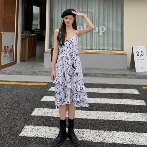 Dresses for Women Floral Sling Dress Female Summer 2021 New Skirt Design Sense Niche Korean Style Mid-length Skirt