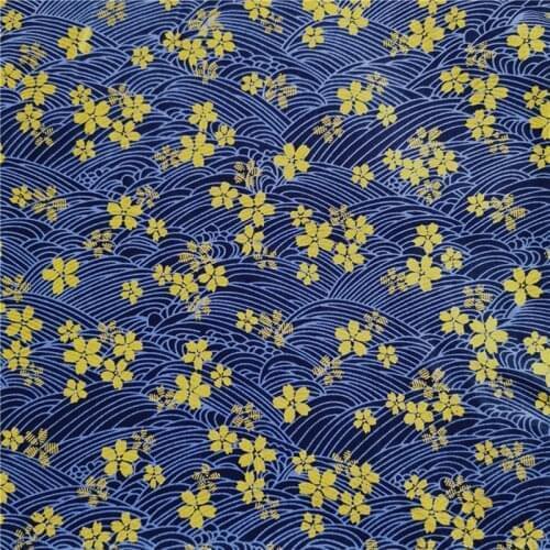 Golden blue cherry print thick cotton Fabric for diy handmade clothes, table cloth, curtain bedding ,patchwork home decor