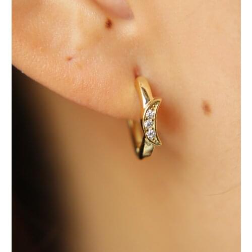 Christmas gift for young girl cute delicate mini circle three cz paved moon 925 sterling silver cute earring