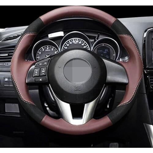 DIY Brown Suede Leather Hand Stitched Non-Slip Steering Wheel cover For Mazda CX-5 CX5 Atenza 2014 New Mazda 3 CX-3 2016