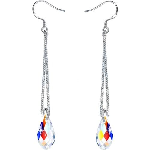 Hermosa 925 Sterling Silver Dangle Earrings With Crystals from Swarovski Aurore Boreale Crystal Long Drop Earrings For Girls