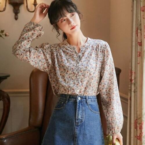 Long Sleeve Chiffon Blouse Women Floral Print Blouses Korean Fashion Single Breasted Loose Shirt 2020