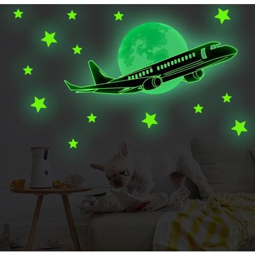 Luminous Night Sky Aircraft Stars Luminous Wall Stickers Bedroom Childrens Room Fluorescent Decorative Wall Stickers