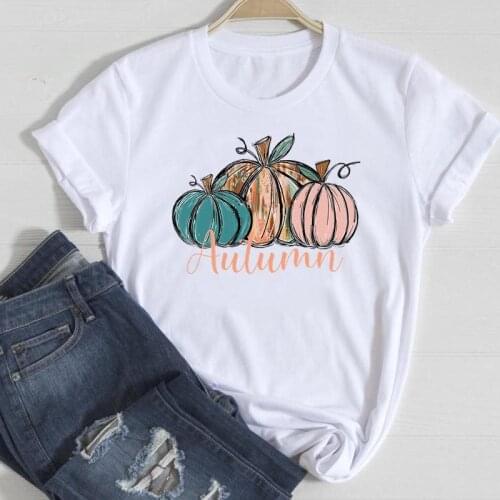 Autumn Fall Graphic Clothing Tshirt T Female Print T-Shirt Tee Top Women Thanksgiving Pumpkin Lovely 90s Halloween