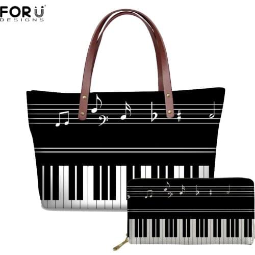 FORUDESIGNS Music Note Design Women Large Tote Hand Bags for Female Unique Piano Print Shoulder Bags Summer Beach Handbags