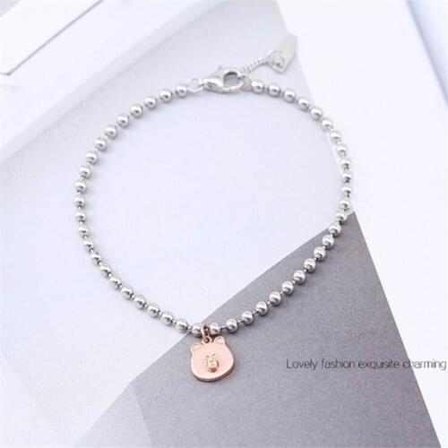 Rose Gold Bear Temperament Luxurious Personality 925 Sterling Silver Adjustable Bead Chain Bracelet For Women Accessories SB084