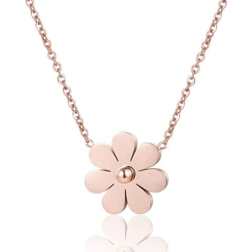 Fashion Brand Woman Jewelry Rose Gold Color Daisy Pendant Necklace Stainless Steel High Polish Top Quality Collares Jewelry Gift