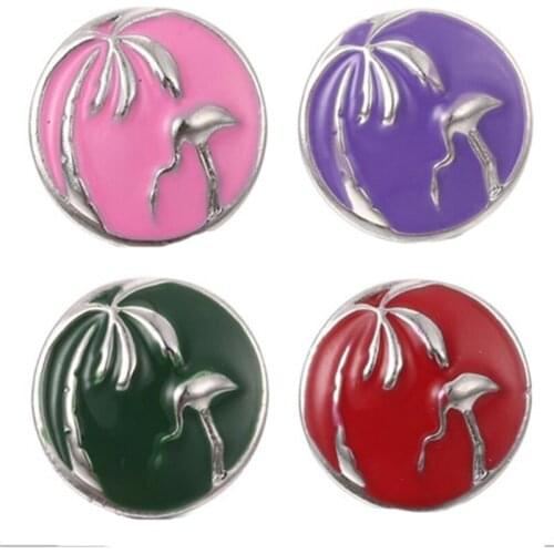10pcs/lot Tree and Flamingo Snap Button Jewelry Mixed Colors Ginger Metal 18mm Snap Buttons fit Snap Bracelet Bangles