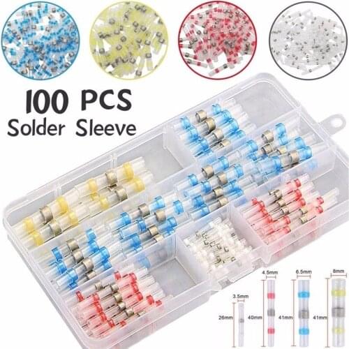 100PCS Waterproof Electrical Heat Shrink Solder Sleeve Wire Connector Butt Splice Terminal 26-10 AWG Wire Cable Crimping Kit
