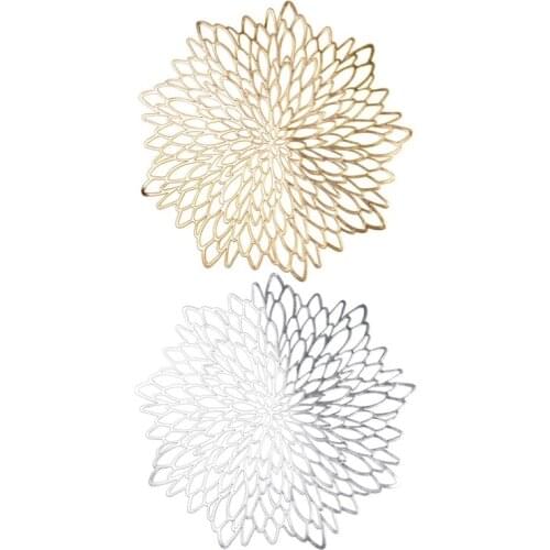 12PCS PVC Placemat For Dining Table Hollow Pad Coaster Pads Table Bowl Mats - 6pcs Silver & 6PCS Gold