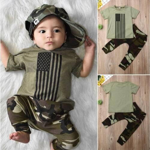 2020 Fashion 2Pcs Toddler Kid Baby Boy Clothes Print T-Shirt Tops Camo Long Pants Outfits Set Cotton Leisure Printed Clothes Set