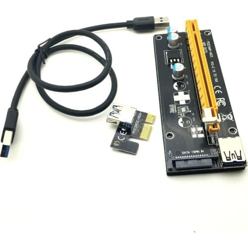 2017 NEW 60CM PCI Express PCI-E 1X to 16X Riser Card Extender PCIE Adapter + USB 3.0 Cable & 15Pin SATA to 4Pin IDE Power Cord