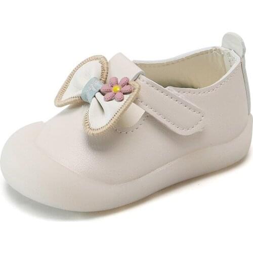 2021 Spring Autumn Kids Sneakers Fashion Solid Color Bowtie Girls PU Leather Shoes Children Flat Cute Princess Shoes