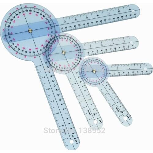 3pcs/set(6inch + 8inch+12inch) 360 Degree Spinal Goniometer plastic protractor Angle Medical Ruler Measure tape