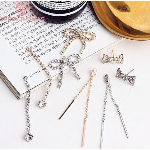 6PCS Champagne Gold Color Imitation Rhodium Color Line Stud Earrings Bowknot Charms For DIY Jewelry Making Findings