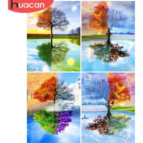 HUACAN Diamond Painting Four Season Tree 5D Wall Decor Diamond Embroidery Mosaic Landscape Cross Stitch 5D Home Decor