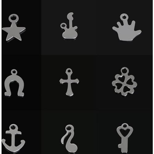Beadia 50pcs Mix Size Rudder Cross Music note Key Clover... Stainless Steel Charms Pendant Findings For Fashion Jewelry Making