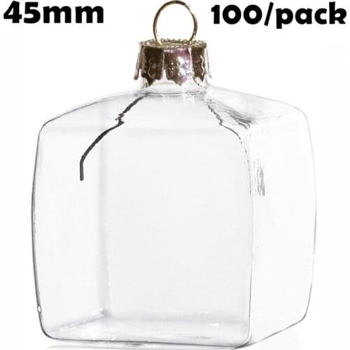 Free Shipping DIY Paintable Christmas Decoration Ornament/Ball 45mm Glass Cube, 100/Pack