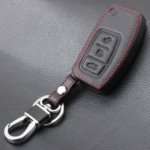 Genuine leather key chain ring cover case holder for Ford Fiesta Focus 2 Mondeo Ecosport Kuga Escape ,3 Buttons Fold key