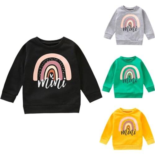 Baby Girls Boys Long Sleeve T Shirt Mini Print Rainbow Winter Sweatshirt Tops Children Clothes Todddler Kids Solid Color T-shirt