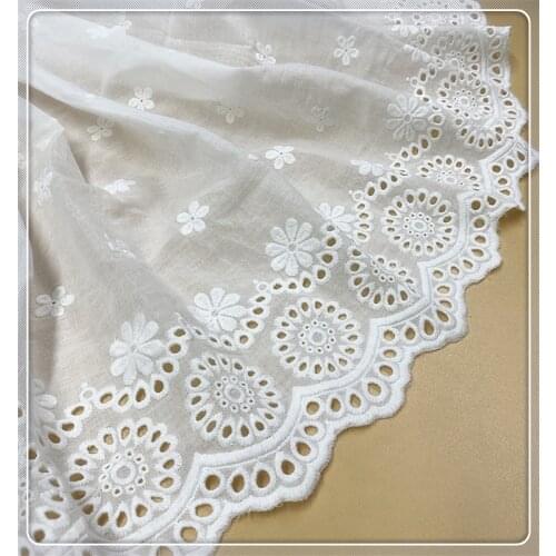 Two Side Embroidered Cotton Hollow Lace Fabric Dress Shirt Clothing Fabric DIY Clothes Sewing Accessories Width 130cm 1Yard