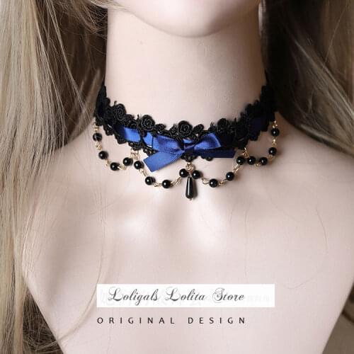 Sweet Lolita Chocker Necklace Cute Bowknot Chocker with Beaded Chain