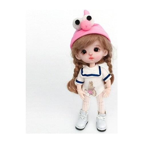 OB11 doll dress 1/12 size fashion blue or white one-piece printed flattie dress + pink-eyed hat + striped one-piece suit