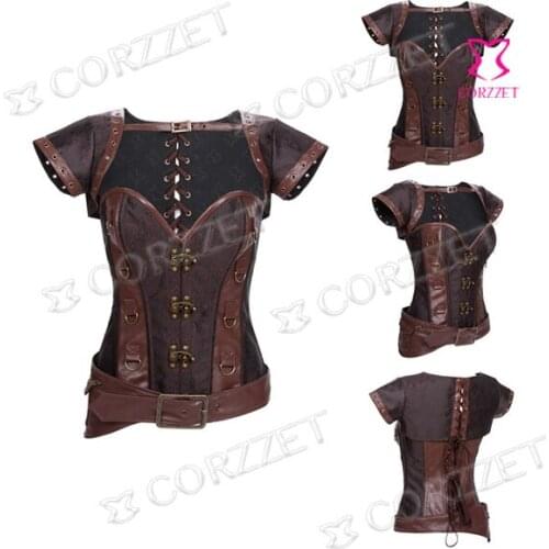 Latex Sexy Women Corsets And Bustiers Brown Vintage Overbust Steel Boned Waist Trainer Corset Steampunk Gothic Corpete Corselet