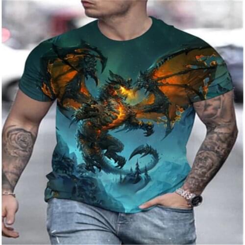 Summer new style Cool 3D pattern Dinosaur 3D figure Casual top short-sleeved t-shirt Domineering his shirt