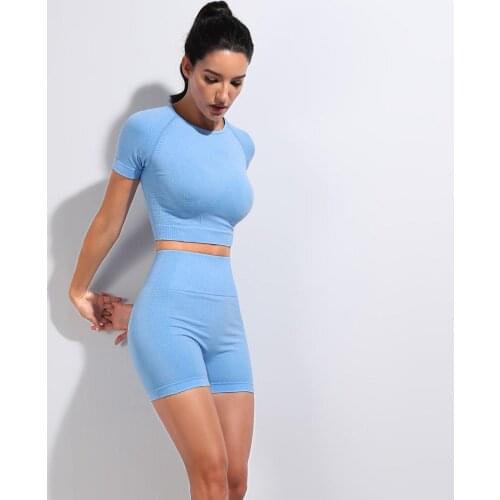 Hot Selling Running Sport Short Sleeve Suit Seamless Gym Fitness yoga Set