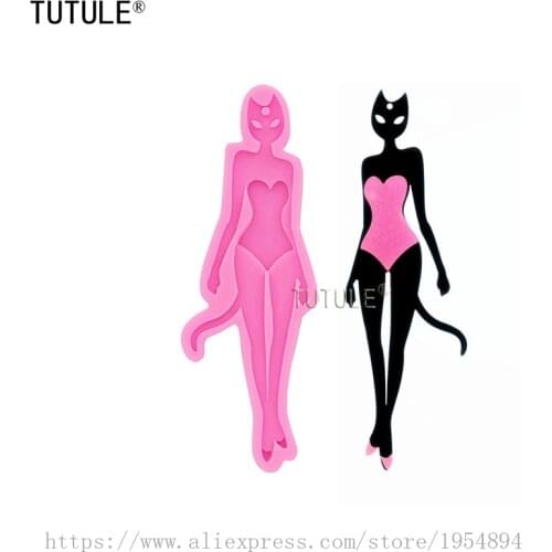 Miss Bikini Cat Keychain Silicone Mold, Shiny pendant, earrings, interior - Form for epoxy resin, polymer clay Silicone Mold