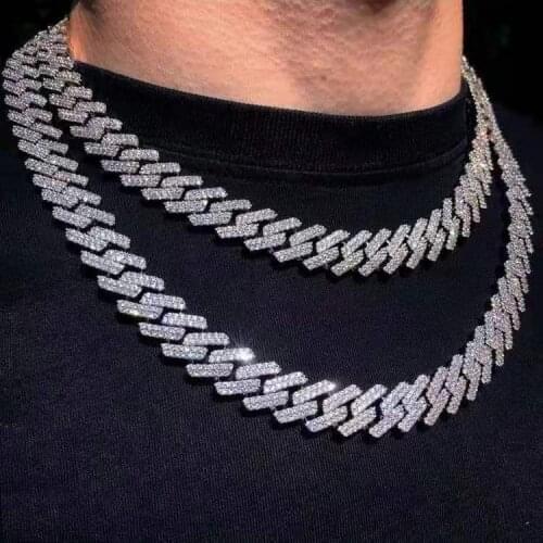 Iced Out Paved Rhinestone Link Chain 15MM Gold Miami Curb Cuban Chain CZ Bling Rapper Necklace Bracelet for Men HipHop Jewelry
