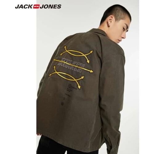 JackJones Mens 100% Cotton Turn-down Collar Embroidered Sporty Streetwear Cargo Jackets|219321518