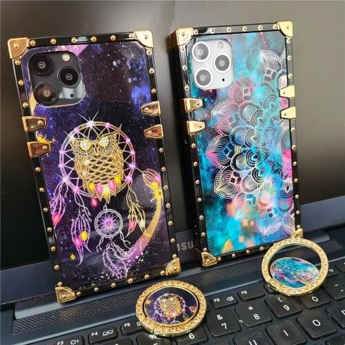 Fashion Colorful Stars Sky Flowers Owl Soft Square Case for iPhone 11 PRO MAX 12 PRO XS Max X XR 7 8 Plus 6 6S Plus Floral Cover