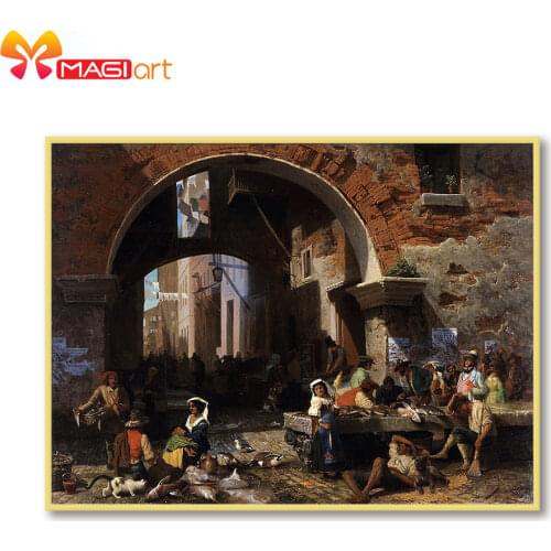 Cross stitch kits Embroidery needlework sets 11CT water soluble Canvas Patterns 14C Full Landscape Bazaar -NCMS182