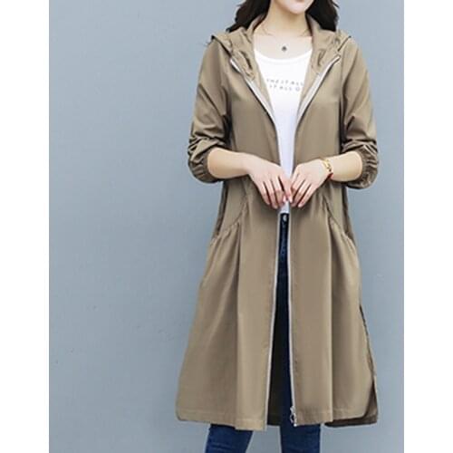 2019 spring summer new windbreaker Korean version of the hooded straight long section loose large size windbreaker A261
