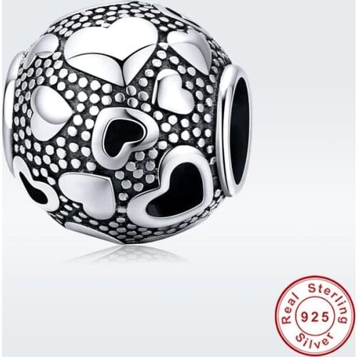 New genuine 100% 925 sterling silver round metal beads DIY jewelry female fashion heart-shaped charm gift fit Europe Bracelet