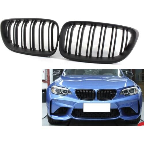 Kidney Grille Matte Black M2 Style Dual Slat For 2014-2018 BMW F22 F23 220i 228i 235i M235i M2