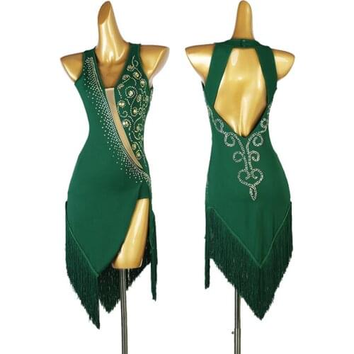 Latin Dance Competition Dress For Girls/Women Customized Rhinestones Tassel Samba Rumba Dancing Performance Stage Wear YS2312