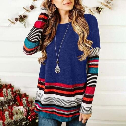 Stripe Contrast Color Vintage T-shirt Women O Neck Long Sleeve Plus Size Tshirt Ladies Casual Loose Streetwear Fashion Tops