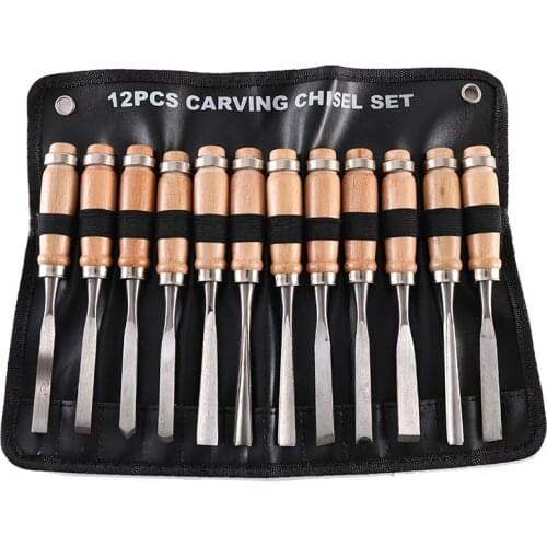 Professional 12Pcs/set Manual Wood Carving Hand Chisel Tool Set Carpenters Woodworking Carving Chisel DIY Pottery carving knife