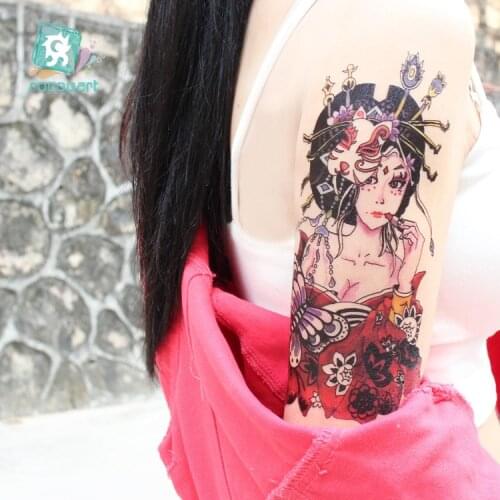 Rocooart 21x15cm HD Women Large Tatoo Sticker Halloween Half Butterfly Women Design Cool Temporary Tattoo Stickers Taty