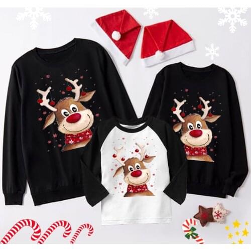 Deer Christmas Family Sweatshirt Father Mother Daughter Son Matching Outfits Hoodies New Year Kids T Shirt Mommy and Me Clothes