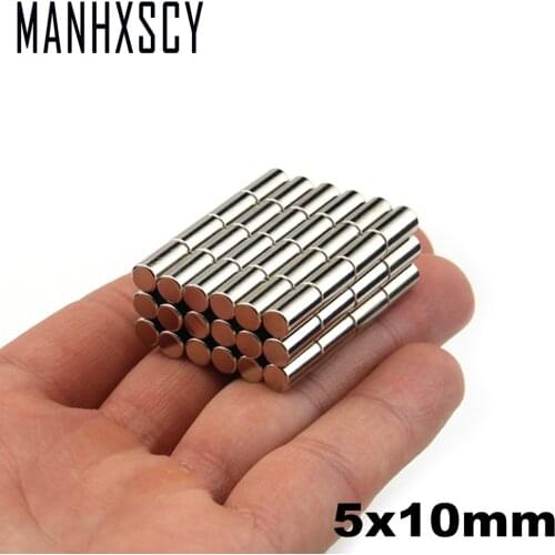 50pcs Neodymium N35 Dia 5mm X 10mm Strong Magnets Tiny Disc NdFeB Rare Earth For Crafts Models Fridge Sticking magnet 5x10mm