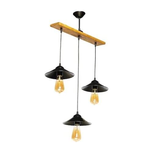 Sinem Chandelier 0125-3 Authentic Wooden Rustic Retro 3'lü Chandelier